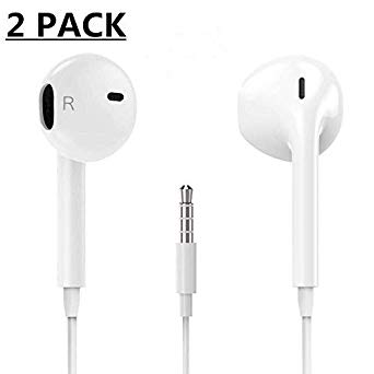 ALECTIDE Earbuds/Earphones/Headphones Stereo Mic Remote Control Compatible with Apple iPhone 6s/6 plus/6/5s/se/5c/iPad iPod (White)(2Pack)
