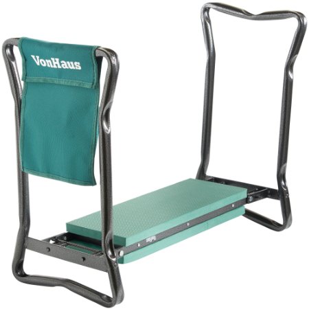 VonHaus 2 in 1 Folding Garden Kneeler and Seat with Tool Bag Accessory - EVA Foam and Steel Frame