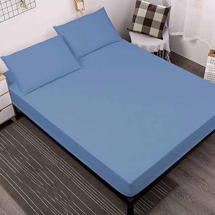 1-Piece Fitted Sheet 100% Egyptian Cotton 800 Thread Count - Queen Size - 21 Inch Deep Pocket, Long - Staple Combed Pure Natural Cotton Sheet, Soft & Silky Sateen Weave - Medium Blue Solid