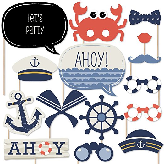 Ahoy - Nautical - Photo Booth Props Kit - 20 Count
