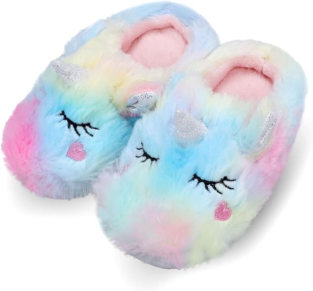 Girls Cute Animal Slippers for Toddler Kids Fuzzy Slip-on House Shoes Warm Fluffy Plush Indoor Home Slippers