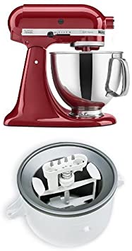 KitchenAid KSM150PSER Artisan 5-Quart Stand Mixer, Empire Red   KitchenAid KICA0WH Ice Cream Maker Attachment Bundle