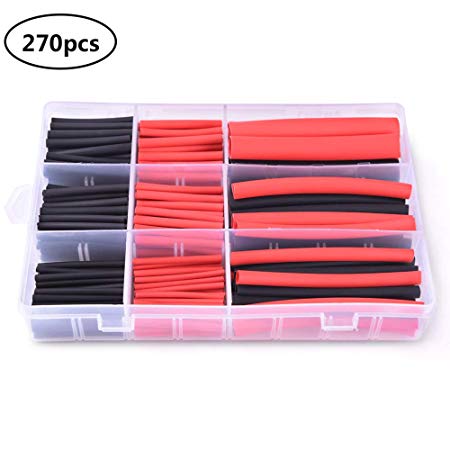 MICTUNING 270 Pcs 3:1 Heat Shrink Tubing kit 6 Sizes 2 Colors for DIY Dual Wall Adhesive Tube Kit with Storage Box