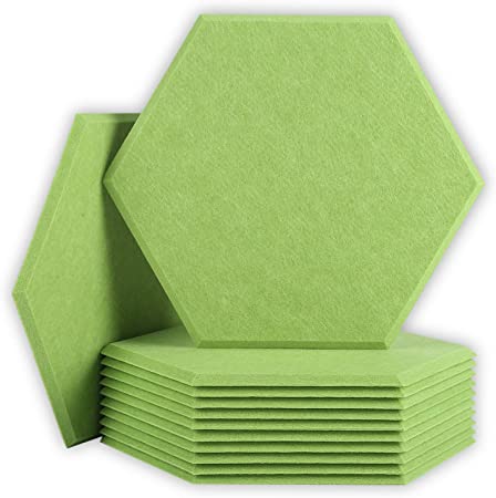 BUBOS 12 Pack Hexagon Acoustic Panels Soundproof Wall Panels,14 X 13 X 0.4Inches Sound Absorbing Panels Acoustical Wall Panels, Acoustic Treatment for Recording Studio, Office, Home Studio,Fruit Green
