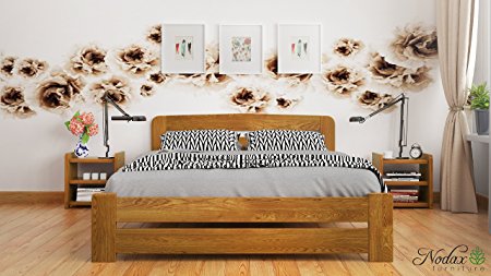 New Small Double Solid Wooden Pine Bedframe "F1" with slats (4ft, oak)