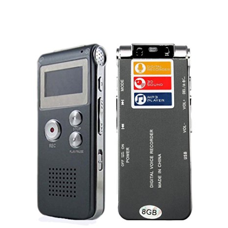 Digital Audio Voice Recorder / Dictaphone / MP3 Player -8GB / 650HR / Multifunctional Rechargeable Dictaphone Player with Built-In Speaker (B002)