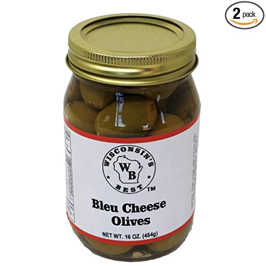 Wisconsin's Best Bleu Cheese Stuffed Olives 16oz. (2 Pack) Smooth and creamy blue cheese stuffed in a mouth watering queen sized olive
