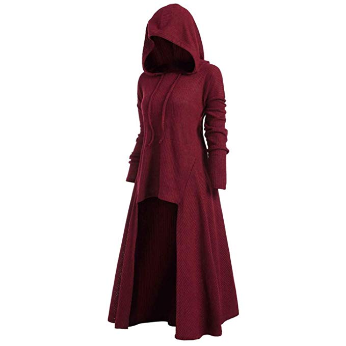 TIFENNY Womens Fashion Hooded Plus Size Vintage Cloak Coat High Low Sweater Long Sleeve Tops Dress Outcoat
