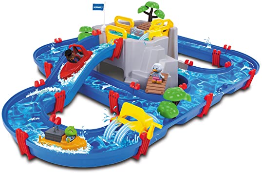 AquaPlay 8700001542 Waterway Table | Mountain Lake Water Play Canal System Toy with Lock Gates, Crane, Speed Boat & Animal Figures, Suitable for Kids Ages 3  Years