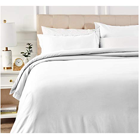 AmazonBasics 400 Thread Count Cotton Duvet Cover Set with Sateen Finish - King, White