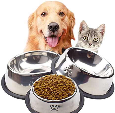 Rocutus 4 Pack Cat Bowls,Anti-Slip Non-Spill Stainless Steel Pet Cat Water Bowl Food Bowl for Small Dog/Cat/Kitten/Puppy