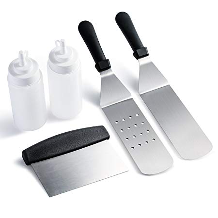 Owlike Blackstone Griddle Accessories Griddle Spatula Kit Tool Set, Griddle Cooking Set- 2 Spatulas 1 Chopper Scrapper and 2 Bottles, for Kitchen Flat Top Outdoor Griddle Cooking Camping Tailgating
