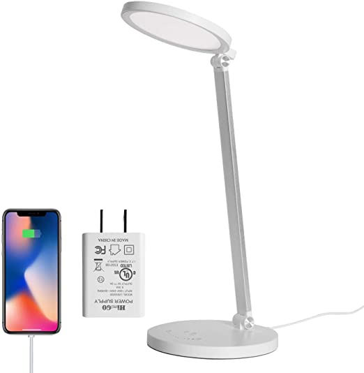 Himigo LED Desk Lamp, Aluminum Table Lamp , Dimmable Eye-Caring Table Lamp with 5 Lighting Models with 5 Brightness Levels, Touch Control and Memory Function, USB Charging Port, 8W, White……