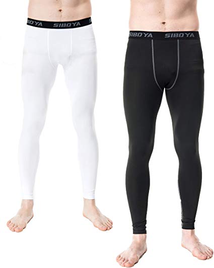 Siboya Men's 2 Pack Compression Pants Base Layer Cool Dry Running Tights