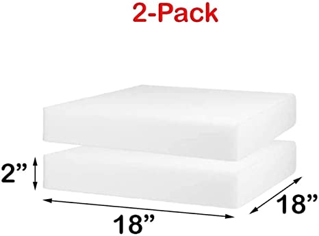 FoamTouch 2-Pack Upholstery Foam Cushion High Density 2" Height x 18" Width x 18" Length Made in USA