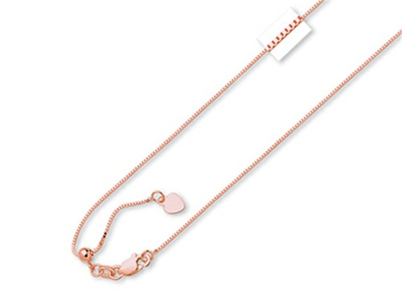 14K Rose Gold 22 Inch bright-cut Adjustable Chain Lobster Clasp and Small Heart Charm