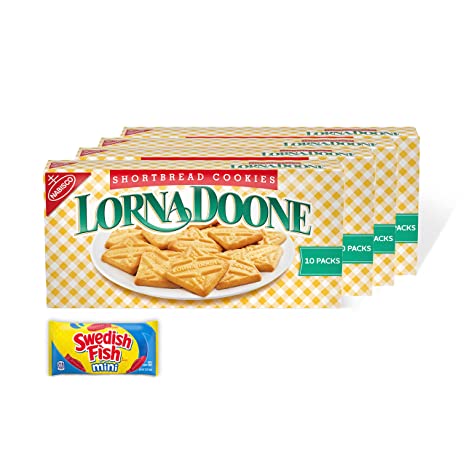 Lorna Doone Shortbread Cookies, 3 - 10 oz Boxes of 10 Snack Packs   Bonus SWEDISH FISH Mini Soft & Chewy Candy Snack Pack