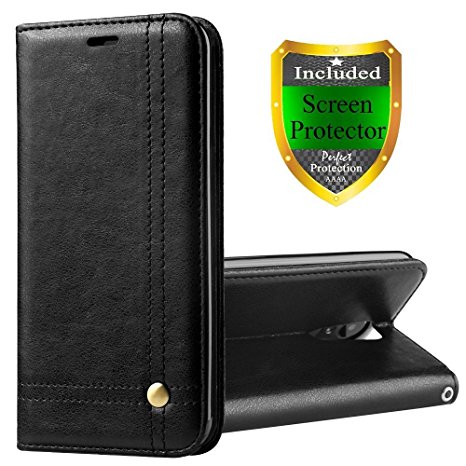 LG K8 2017 Case,Ferlinso Elegant Retro Leather with [SCREEN PROTECTOR]ID Card Slot Holder Cover Stand Magnetic Closure Case for LG K8 2017 (Black)