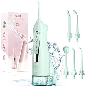 Water Flosser Teeth Pick: Portable Cordless 300ML Rechargeable Travel Irrigation Cleaner IPX7 Waterproof Electric Flossing Machine for Teeth Cleaning F5020E Green