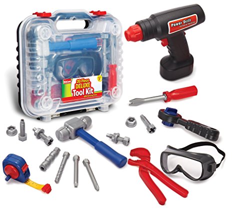 Durable Kids Tool Set, with Electronic Cordless Drill & 20 Pretend Play Construction Accessories, with a Sturdy Case,