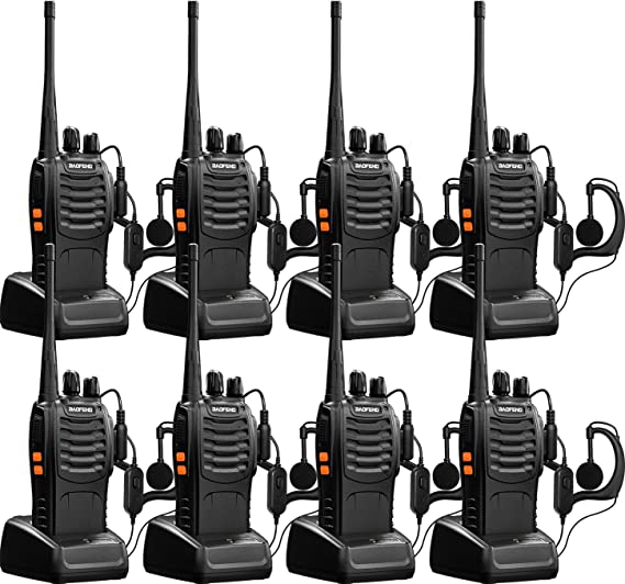 Baofeng Long Range Walkie Talkies 8 Pack Two Way Radios with Earpiece UHF Handheld Rechargeable BF-888s Walkie Talkie for Adults or Kids Li-ion Battery and Charger Included