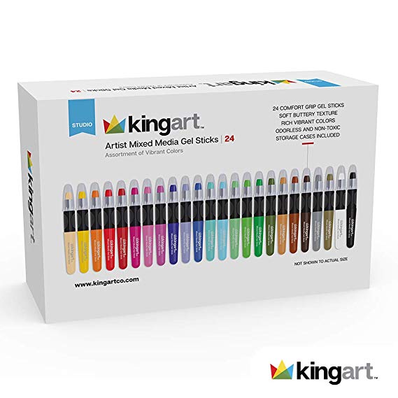 KINGART Artist Mixed Media Gel Sticks - Set of 24, Vivid Colors