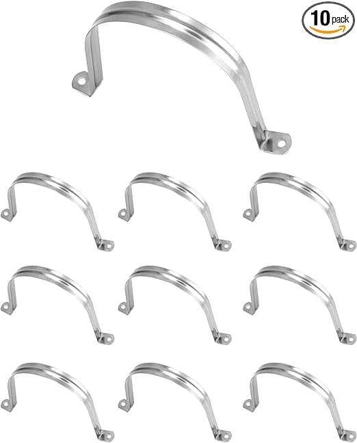 QWORK 4" Rigid Pipe Strap Clamp, 10 Pack Strap-U Bracket Tube Clip, Heavy Duty Stainless Steel Two Hole Strap, Widened Tube Strap Tension Clip Assortment Kit