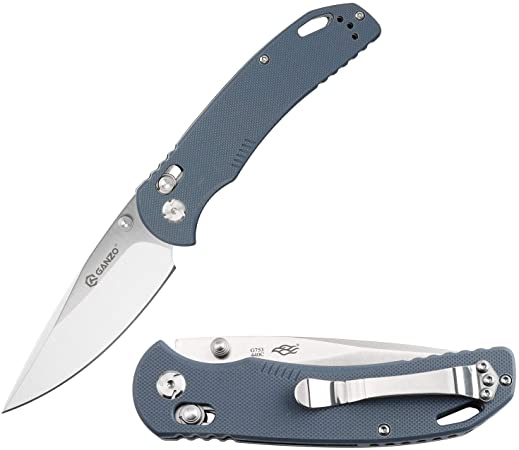 Ganzo G7531 Folding Bowie Pocket Knife 440C Stainless Steel Blade G10 Handle with Clip Hunting Fishing Camping Outdoor EDC Knife (Grey)