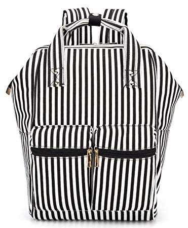 School Backpack College Laptop Bag for Women Ladies Fits 15.6 inch Notebook Travel Rucksack Black/White Stripe