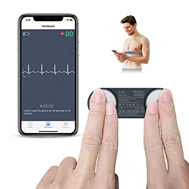 Wellue DuoEK ECG Monitor Heart Monitor Chest Strap, Wearable ECG Monitor, Bluetooth Wireless with iOS & Android APP, 15 Minutes Monitoring, Portable Heart Rate Monitor Mobile for Home Use (Black)
