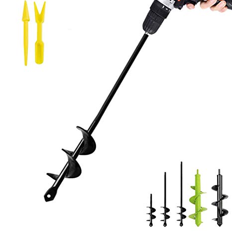 TCBWFY Auger Drill Bit Garden Plant Flower Bulb Auger Rapid Planter Bulb & Bedding Plant Auger for 3/8" Hex Drive Drill Earth Auger Drill Fence Post Umbrella Hole Digger 1.8x14.6 in/4.6x37cm