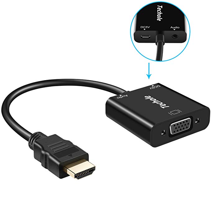 Techole HDMI to VGA Adapter with Audio Port Gold-Plated 1080P Active HDMI to VGA Converter for Monitor Projector PS4 Xbox Laptop PC TV MacBook Raspberry Pi -Micro USB and 3.5mm Audio Cables Included