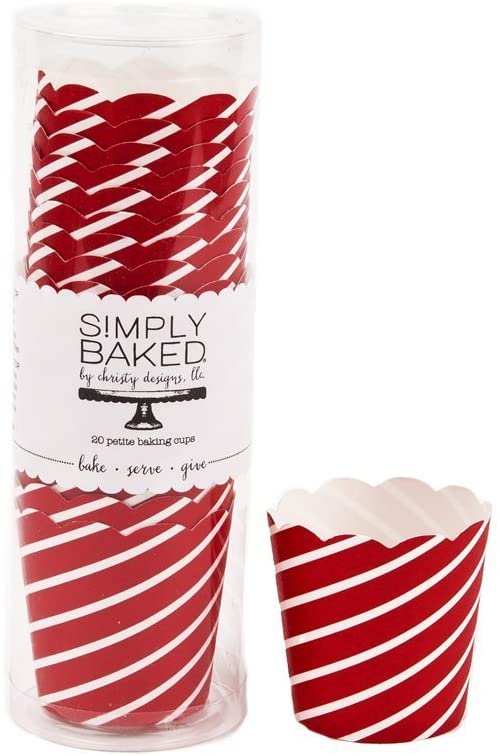 Simply Baked Petite 2 Ounce Mini Disposable Paper Baking, Party, Treat, Candy, Cupcake, Muffin and Snack Cups, 20-Pack, Scarlet Diagonal