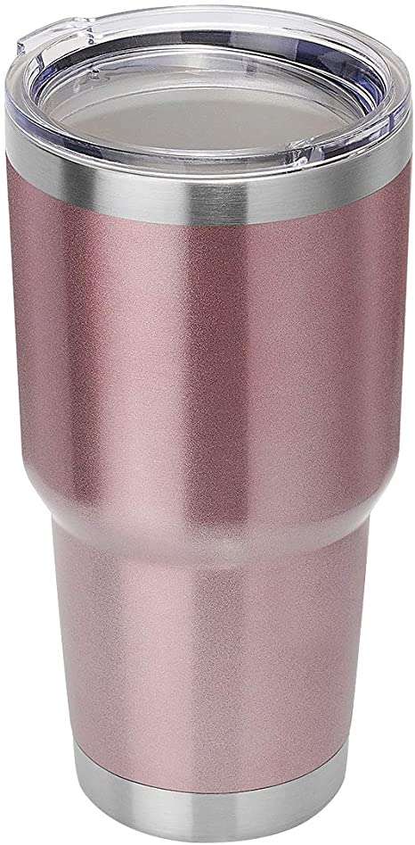 DOMICARE 30oz Double Wall Vacuum Insulated Tumbler with Lid, Stainless Steel Travel Mug, Powder Coated Coffee Cup, Rose Gold, 1 Pack