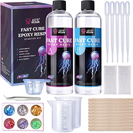 LET'S RESIN Fast Curing Epoxy Resin Kit-4 Hours Demold, 20OZ Quick Cure & Bubble Free Epoxy Resin,Crystal Clear Epoxy Resin for Craft,Art, Resin Supplies with Foil Flake, Resin Cup,Stir Stick