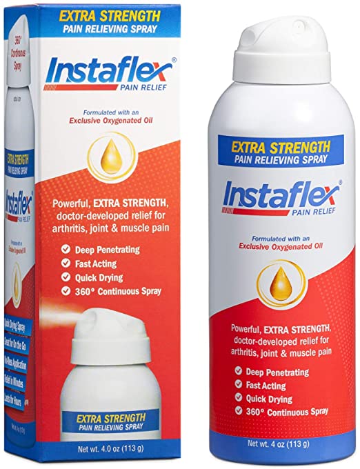 Instaflex Extra Strength Pain Relief Spray, with No Mess, 360◦ Continuous Spray, and 2X The Pain-Fighting Ingredients, Relieves Your Toughest Muscle and Joint Pain (4 oz)
