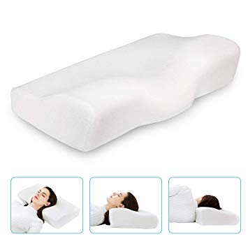 Dream Memory Foam Cervical Pillow - Ergonomic Neck Pillow for Sleeping - Orthopedic Neck Pillow for Neck and Shoulder Pain Relief - Bed Sleeping Pillow with Soft Velvet Cover - White