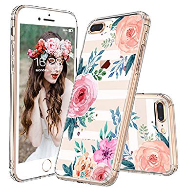 iPhone 8 Plus Case, iPhone 7 Plus Case, MOSNOVO Girls Blossom Stripes Floral Flower Pattern Clear Design Transparent Case with TPU Bumper Case Cover for iPhone 7 Plus/iPhone 8 Plus