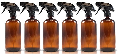 16oz Amber Glass Spray Bottles (6 Pack), W/ Heavy Duty Mist and Stream Sprayer