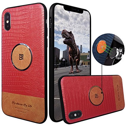 iPhone X Case,iPhone 10 Case ,REMAX Slim PU Leather Non-Slip Texture ,TPU PC Protective Covers,Colorblocked with Magnetic Case Cover for Apple iPhone X (2017 Edition) 5.8 inch (Red)