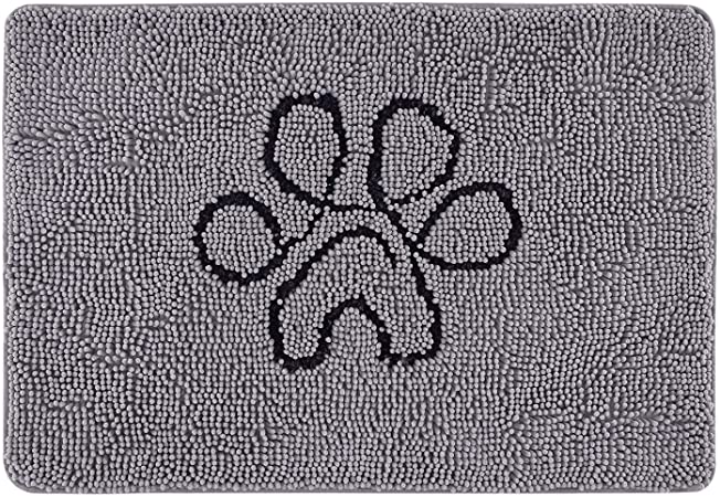 Lifewit Chenille Indoor Doormat Traps Mud and Water, Non Slip Low-Profile Rug Doormats for Muddy Shoes and Dog Paws, Machine Washable Doormat for Pet Entry, Back Door, Mud Room, 24 × 36 in, Grey