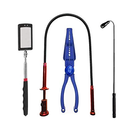 Telescopic Inspection Mirror with LED Light, Claw-Type Flexible Pick-up with LED Light, Telescopic Pick-up with LED Light, Nail Pliers, Family Essential Tool Set (Model-002)