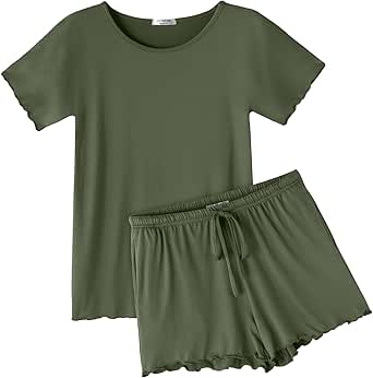 Ekouaer Pajama Set for Women Short Sleeve Tops and Shorts 2 Piece Lounge Set Soft Sleepwear