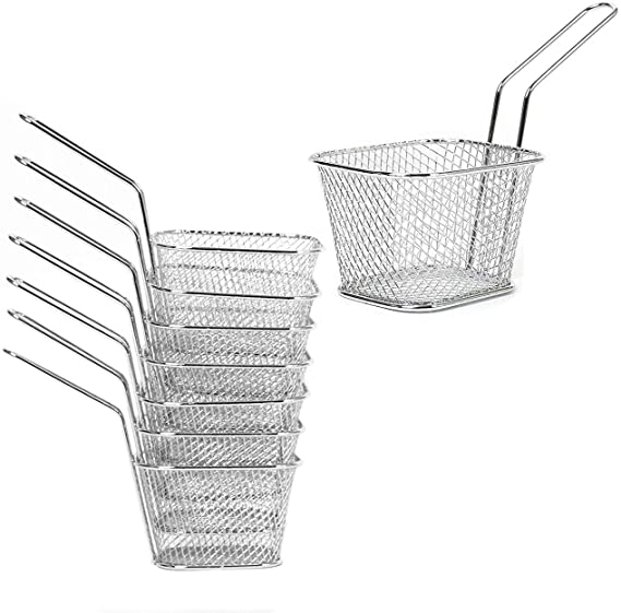 Eyourlife Set of 8 Mini Chrome Chip Frying Fry Serving Baskets Fried baskets Ideal for Chips, Fries, Shrimps, Wedges