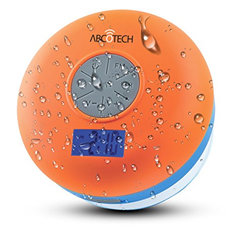 Bluetooth Shower Speaker – Waterproof, Wireless Portable Audio Hands-Free Speakerphone & FM Radio With Strong Big Suction Cup – Digital Screen, Clock, Rechargeable, Easy Controls
