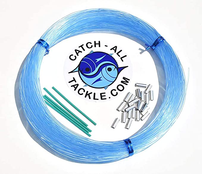 Monofilament Fishing Leader Kit 100yds Light Blue-Loop Protectors crimps