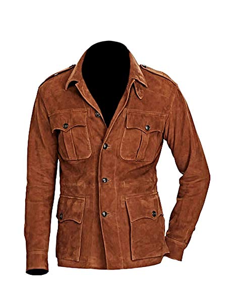 Classyak Men's Fashion 4 Pocket Suede Leather Coat