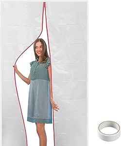 4 ft x 7 ft Plastic Zipper Door Dust Protector (Red Zippers) - Heavy-Duty Plastic Sheeting with Zipper Door Dust Protection - Easy to Install and Remove - Includes 3 mm x 10 m Gaffer Tape