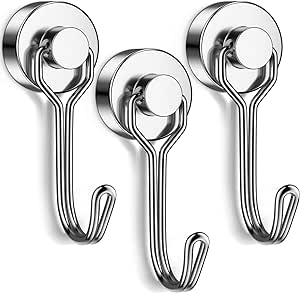 Grtard 3 Pack Magnetic Hooks 25LBS, Neodymium Magnet Hooks for Hanging, Swivel Swing Magnetic Hook Heavy Duty, Magnet with Hooks Strong Magnetic Hooks for Cruise, Kitchen, Camping, Door, Locker