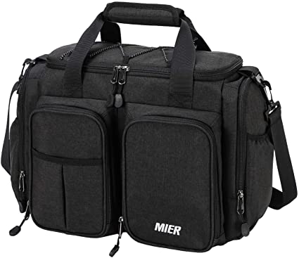 MIER Large Insulated Lunch Bag for Men Women Leakproof Soft Cooler Bag with Multiple Pockets, 20 Can, Rectangle, Dark Grey